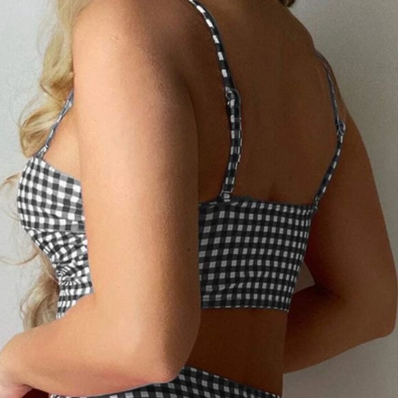 Gingham Print Padded High waisted Swim Beach Bikini black - Picture 5 of 6